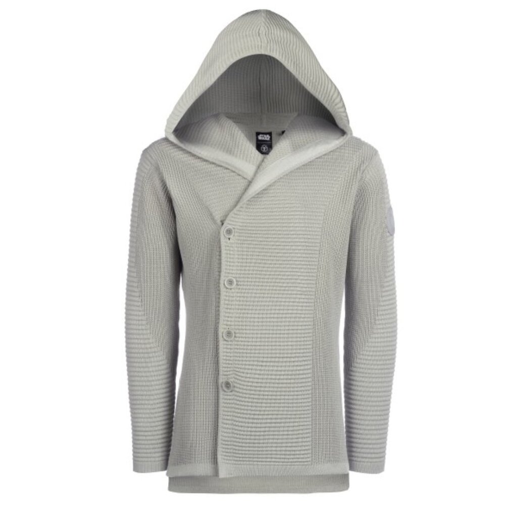 Musterbrand Jedi Ribbed Cardigan L Taupe Grey Mens Butto Down Hooded Beige
